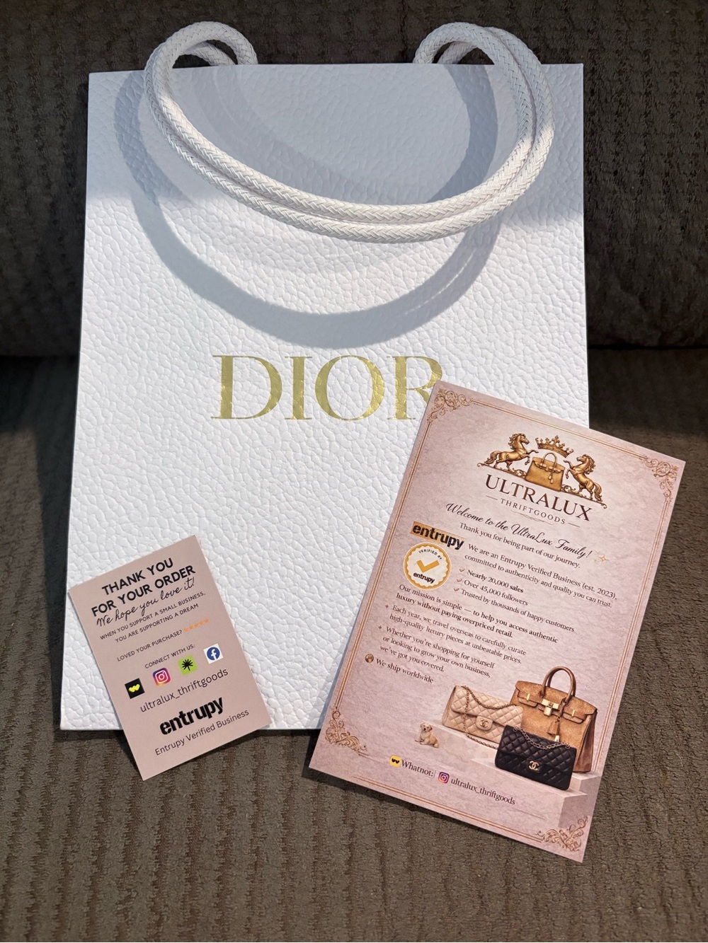 Dior White Gift Bag with Gold Logo with COA